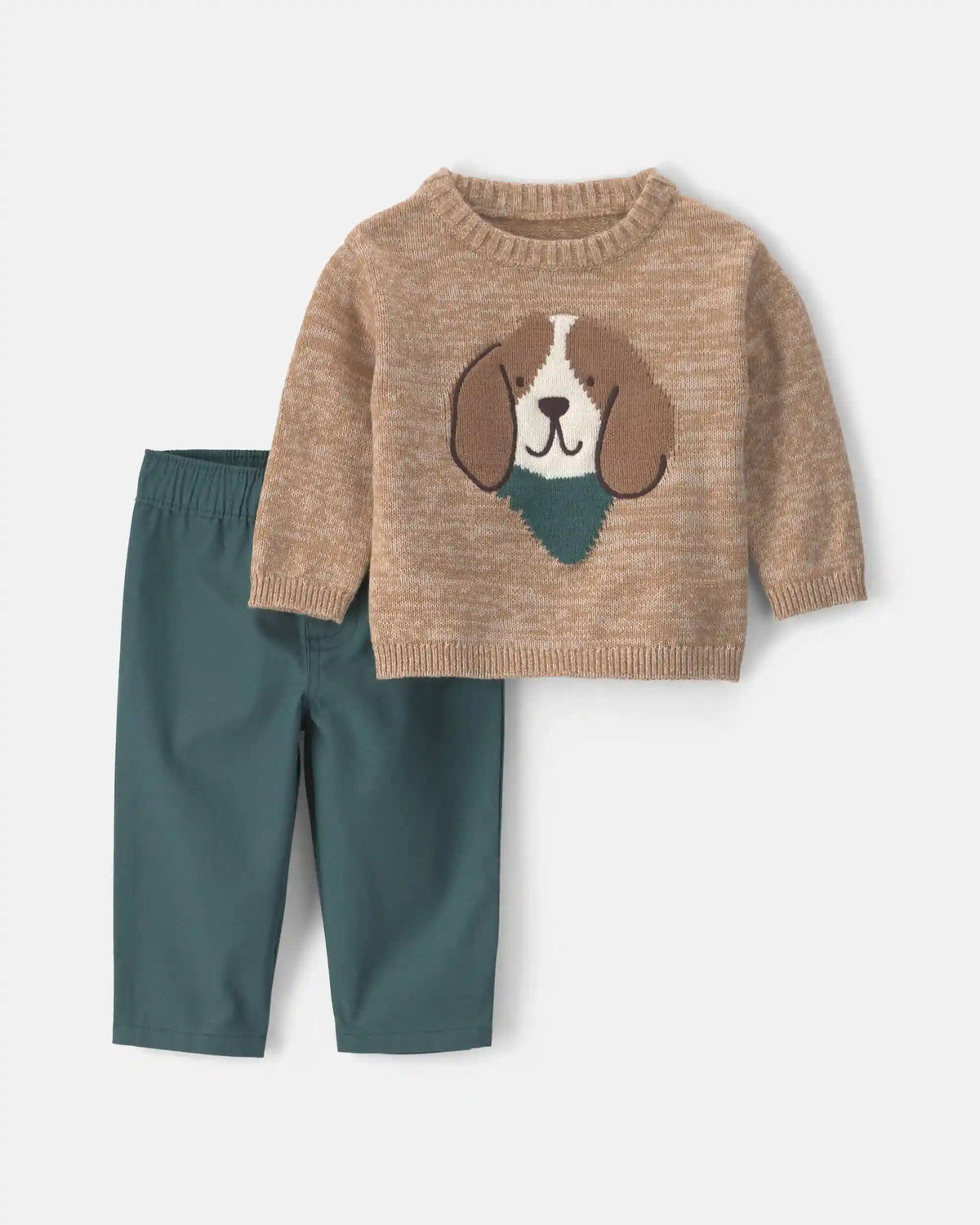 Baby Boy 2-Piece Dog Sweater Top & Pant Set - Brown/Green
