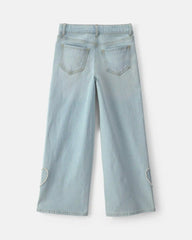 Girls Heart Denim Wide-Leg Jeans - Light Wash