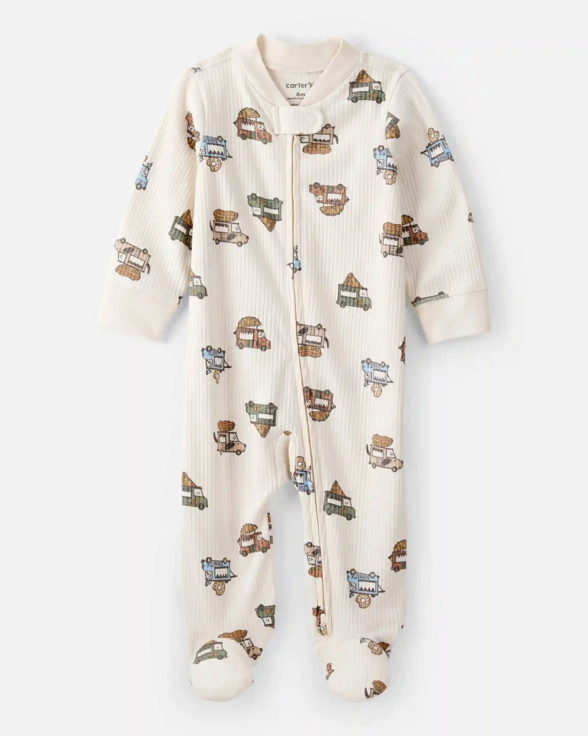 Baby Boy Truck Print Cotton Long-Sleeve Sleep & Play Pajamas - Ivory