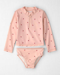 Toddler Girl 2-Piece Recycled Rashguard Swimsuit Set in Strawberry Print