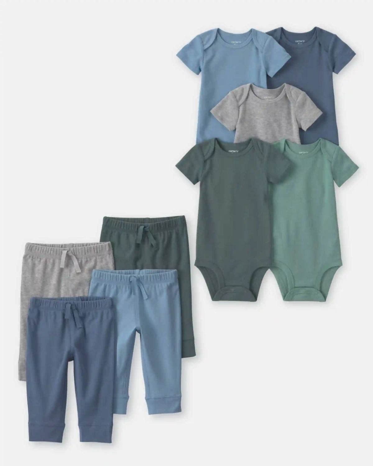 Baby Boy 9-Piece Bodysuits & Pants Set - Blue/Grey/Green