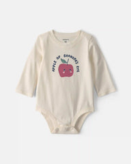 Baby 'Apple Of Grandpa's Eye' Apple Long-Sleeve Graphic Bodysuit - Cream