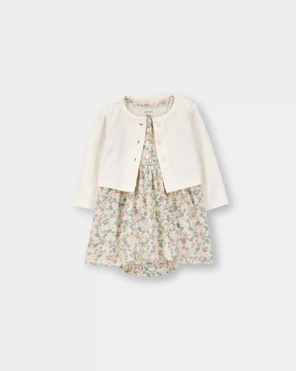 Baby Girl Floral Cardigan Dress Set - Cream