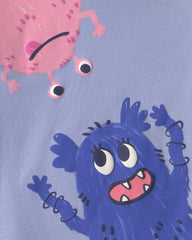 Baby Girl 4-Piece Monster 100% Cotton Snug Fit Pajama Set - Blue/Cream