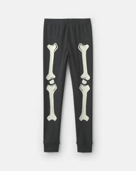 Kids 2-Piece Halloween Glow in the Dark Skeleton 100% Cotton Snug Fit Pajama Set - Black