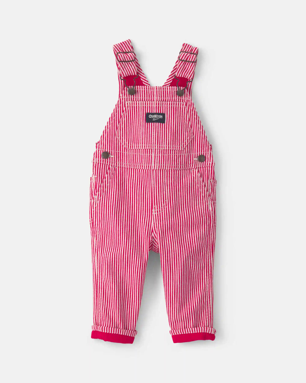 Baby Boy Hickory Stripe Overalls - Red/White