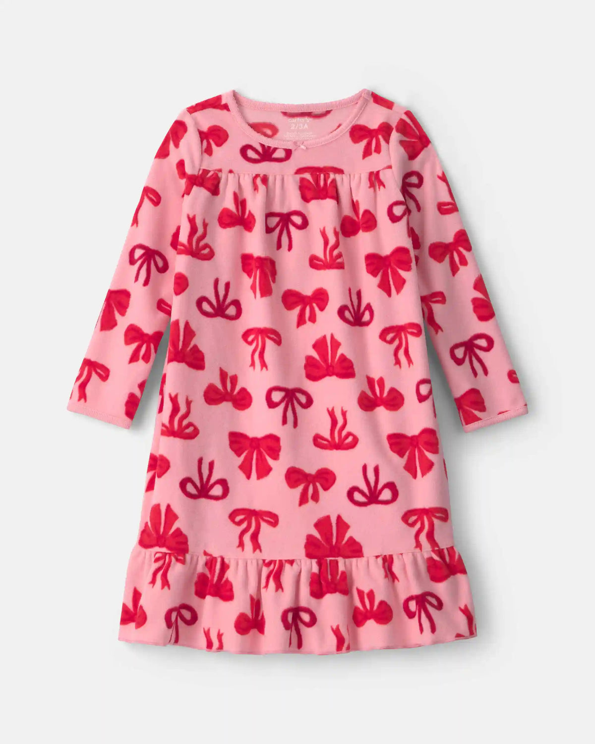 Girls Bows Fleece Loose Fit Night Gown - Pink