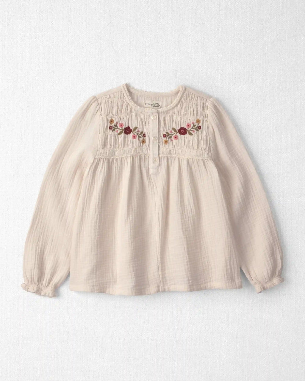 Girls Organic Cotton Embroidered Gauze Top