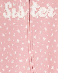 Baby Girl 'Little Sister' 2-Way Zip Cotton Sleep & Play Pajamas - Pink