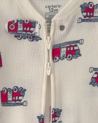 Baby Boy 1-Piece Firetrucks Thermal Snug Fit Footed Pajama - Cream