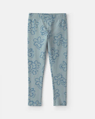 Girls Floral Pull-On Stretch Leggings - Blue