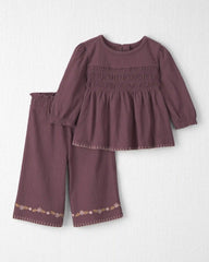 Baby Girl 2-Piece Organic Cotton Smocked Top & Pant Set