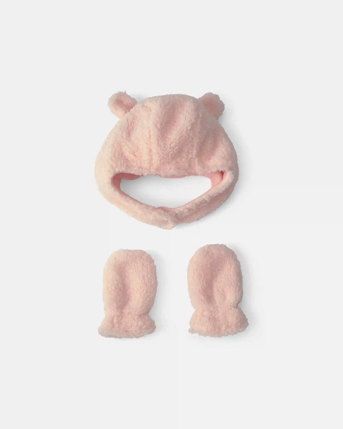 Baby Girl Bear Teddy Fleece Hat & Mitten Set - Pink