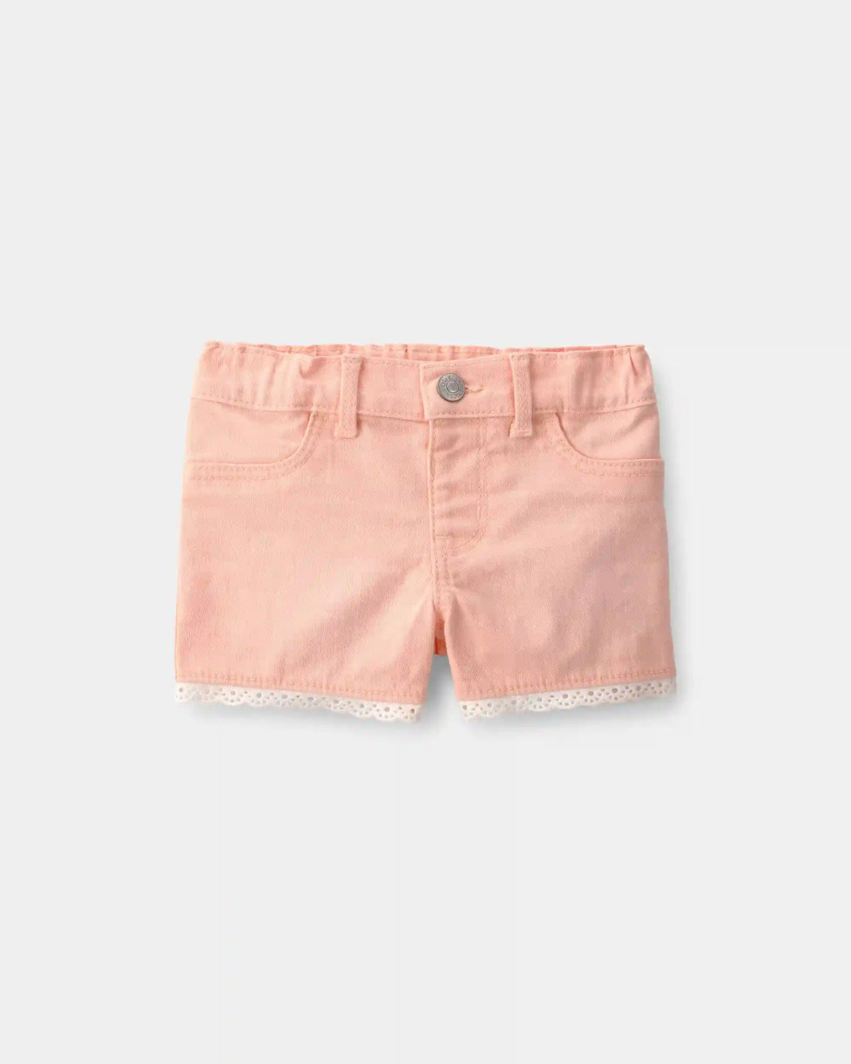 Baby Girl Eyelet Trim Twill Shorts - Peach