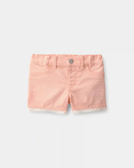 Baby Girl Eyelet Trim Twill Shorts - Peach