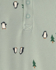 Baby Boy 2-Piece Penguin Thermal Long-Sleeve Bodysuit & Pant Set - Green