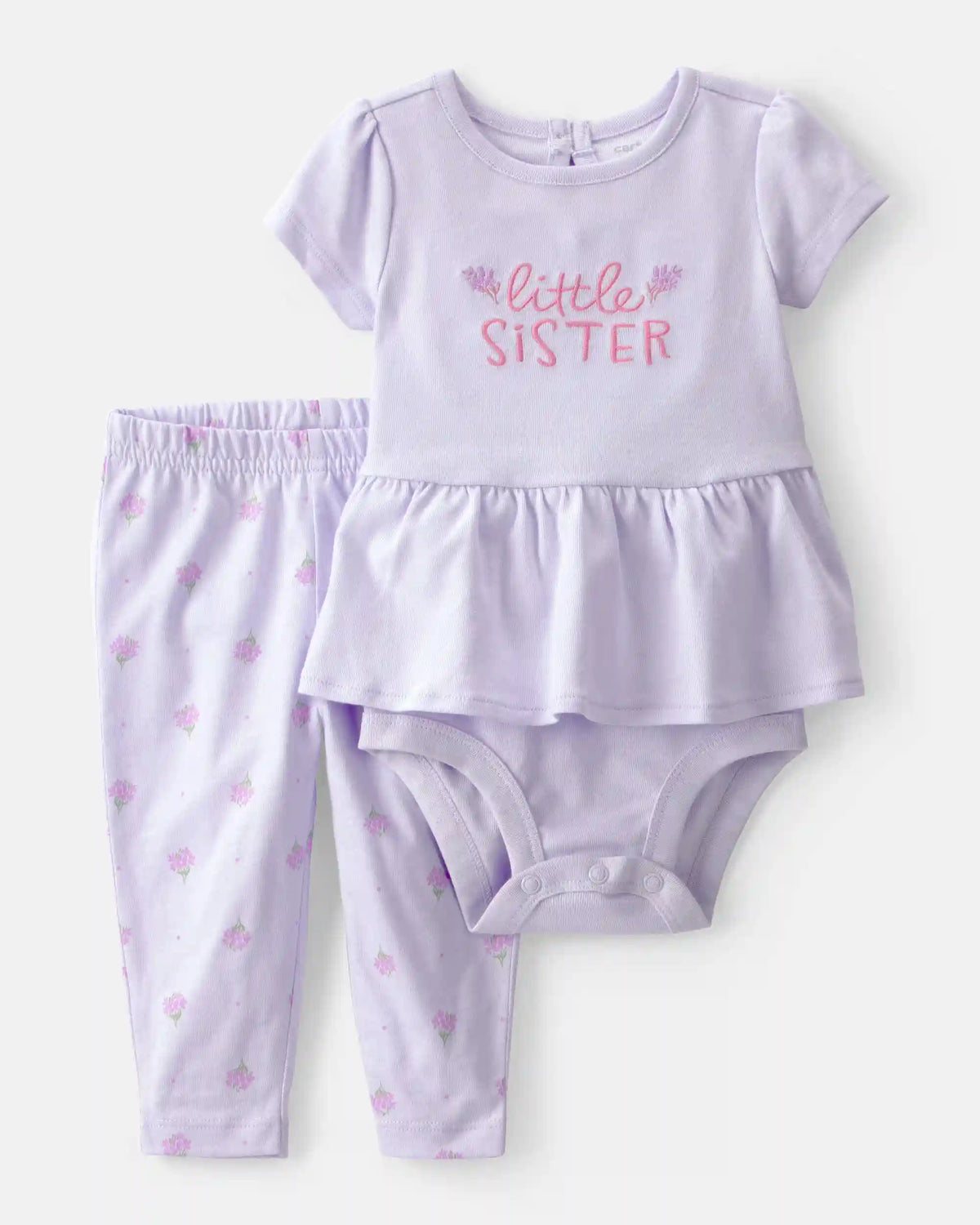 Baby Girl 2-Piece 'Little Sister' Bodysuit & Pant Set - Purple