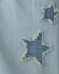 Girls Star Embellished Denim Shortall - Light Wash