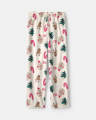 Kids Christmas Icon Fleece Loose Fit Pajama Bottoms - Cream