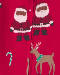 Baby 1-Piece Brown Santa Christmas 2-Way Zip 100% Cotton Snug Fit Footed Pajama - Red