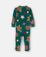 Toddler 1-Piece Christmas Gingerbread DreamPlush Snug Fit Footed Pajama - Green
