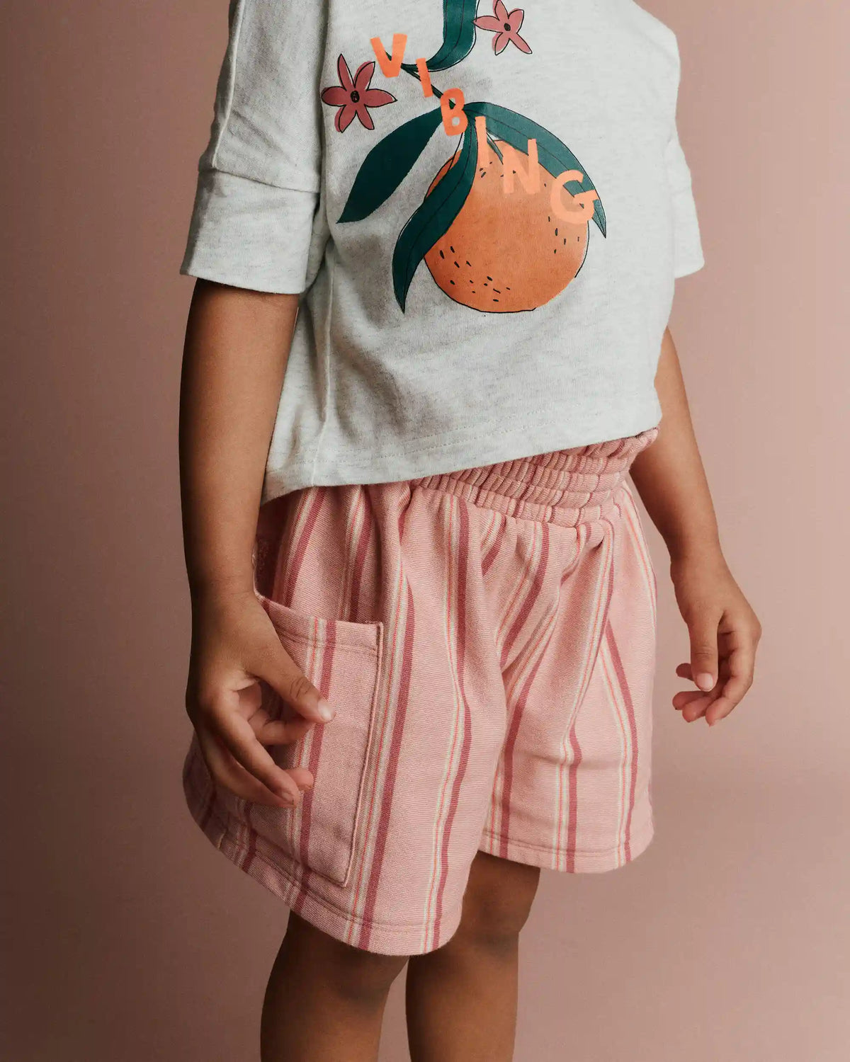 Toddler Girl Swing Shorts with Pockets in Stripes - Light Pink