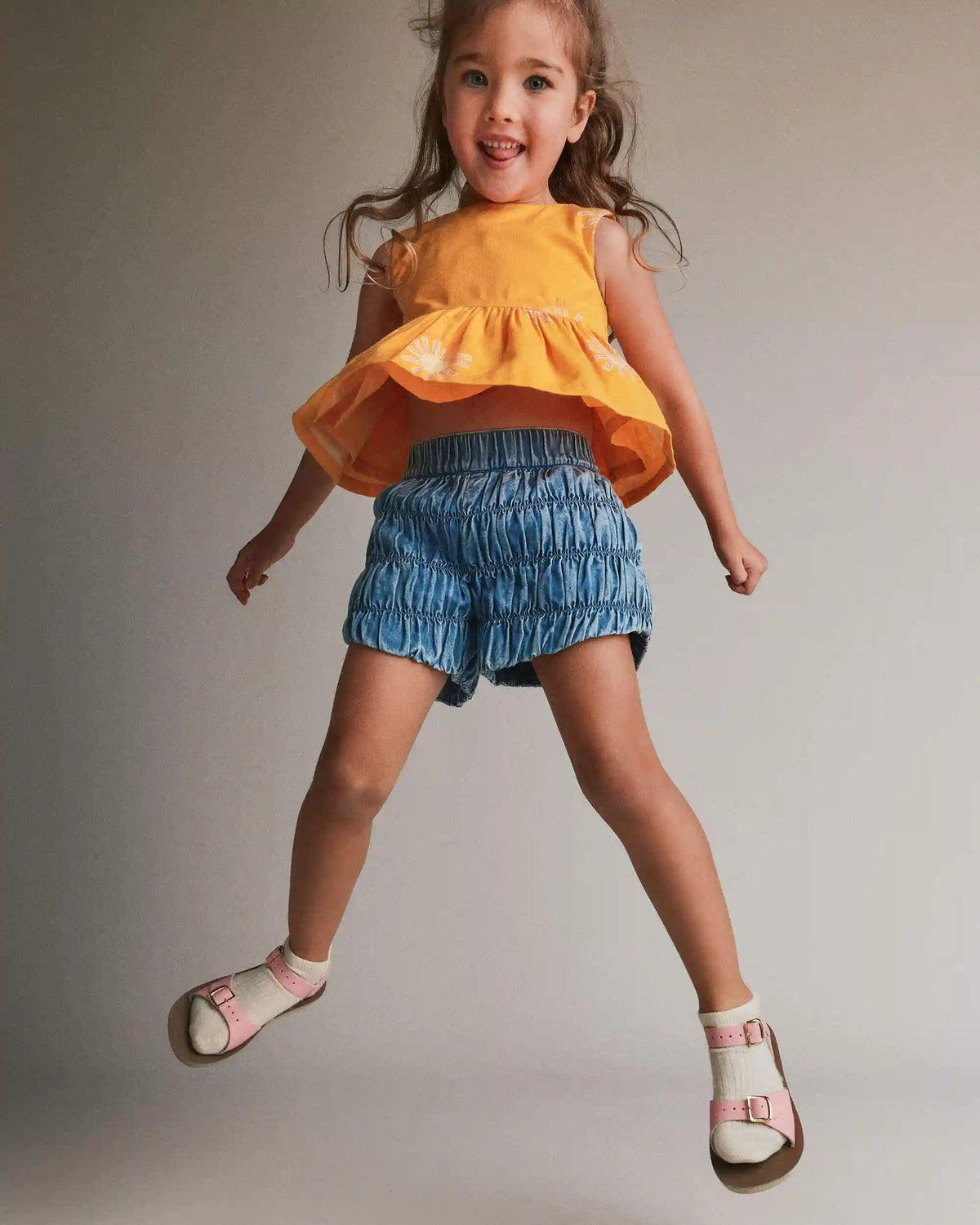 Toddler Girl Ruched Shorts in Chambray