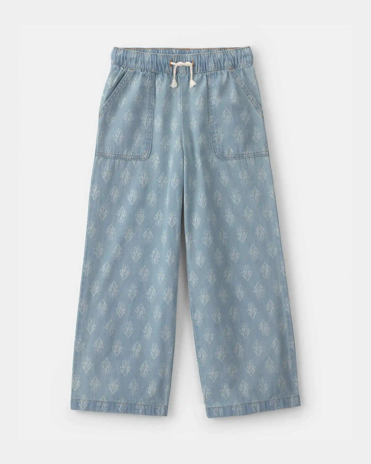 Girls Chambray Floral Pull-On Pants - Light Wash