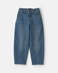 Girls Denim Barrel Jeans - Medium Wash