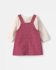 Baby Girl 3-Piece Heart Corduroy Long-Sleeve Dress Set - Pink/Cream
