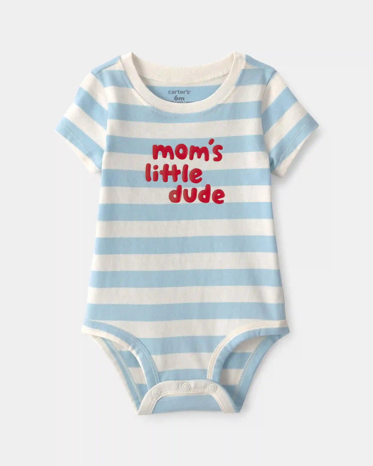 Baby Boy 'Mom's Little Dude' Striped Graphic Bodysuit - Blue/Ivory