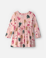 Toddler Girl Christmas Long-Sleeve Dress - Pink