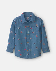 Toddler Boy Snowman Button-Down Shirt - Medium Wash