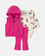 Baby Girl 3-Piece Sports Fleece Long-Sleeve Layering Set - Pink