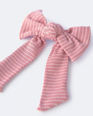 Toddler Girl Bow Hair Clip in Stripes - Light Pink