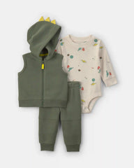 Baby Boy 3-Piece Dinosaur Fleece Layering Set - Green