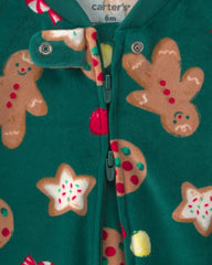Baby Christmas Gingerbread 2-Way Zip DreamPlush Sleep & Play Pajamas - Green