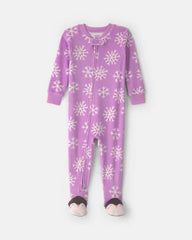 Baby Girl 1-Piece Penguin 2-Way Zip DreamPlush Snug Fit Footed Pajama - Purple