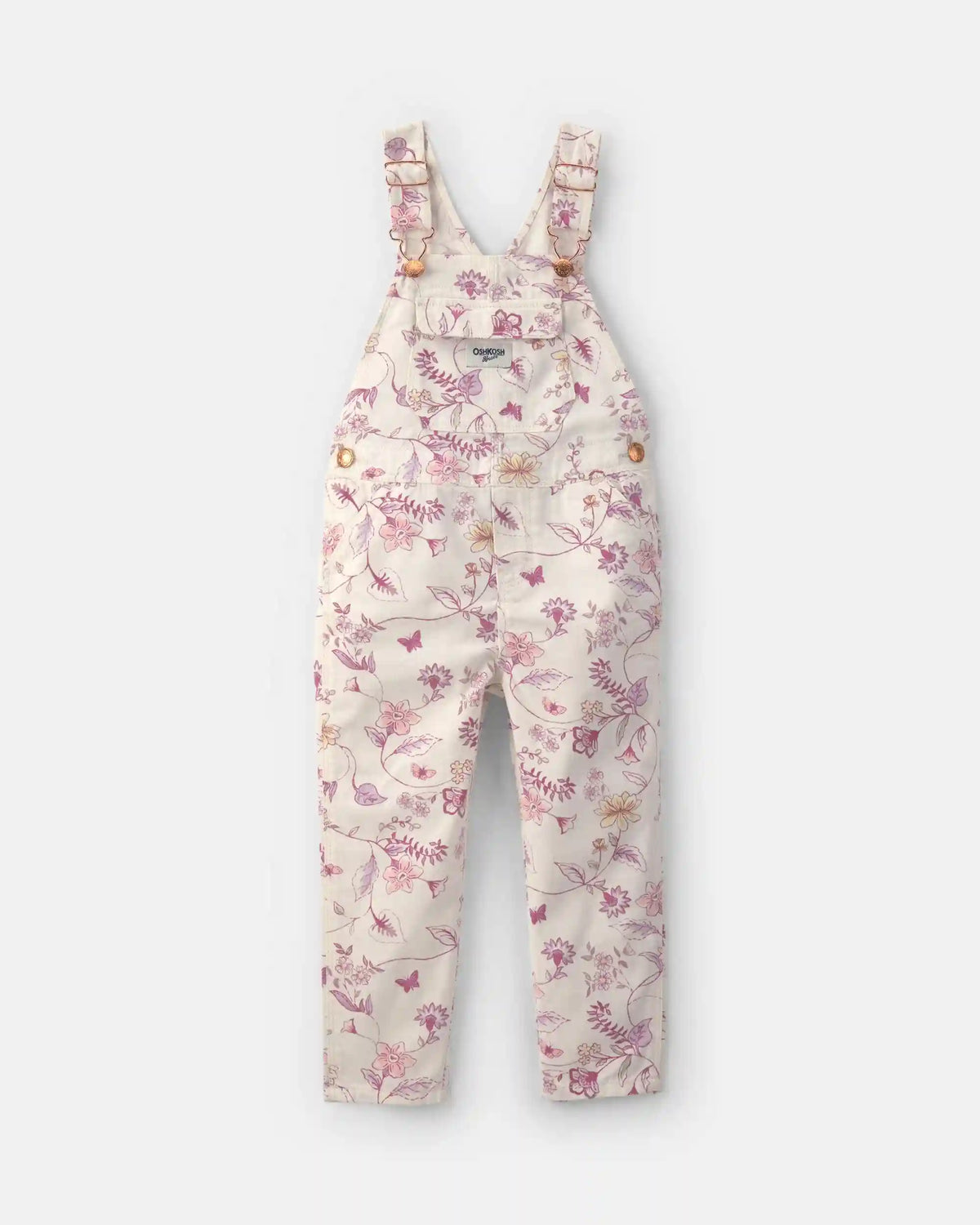 Toddler Girl Floral Overalls - Ivory
