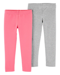 Baby 2-Pack Heather Gray & Pink Cotton Stretch Leggings