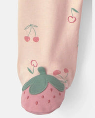 Baby Girl Strawberry 100% Cotton 2-Way Zip Sleep & Play Pajamas - Pink