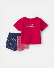 Baby 2-Piece 'Little Firecracker' Top & Short Set - Red/Navy Blue