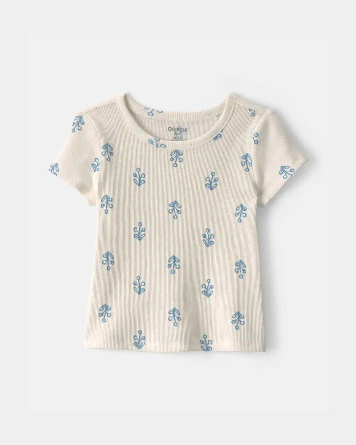 Toddler Girl Floral Ribbed Tee - Ivory
