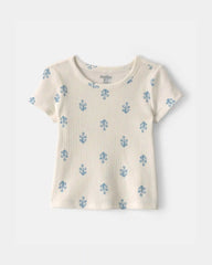 Toddler Girl Floral Ribbed Tee - Ivory
