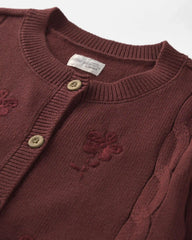 Girls Organic Cotton Sweater Knit Embroidered Cardigan