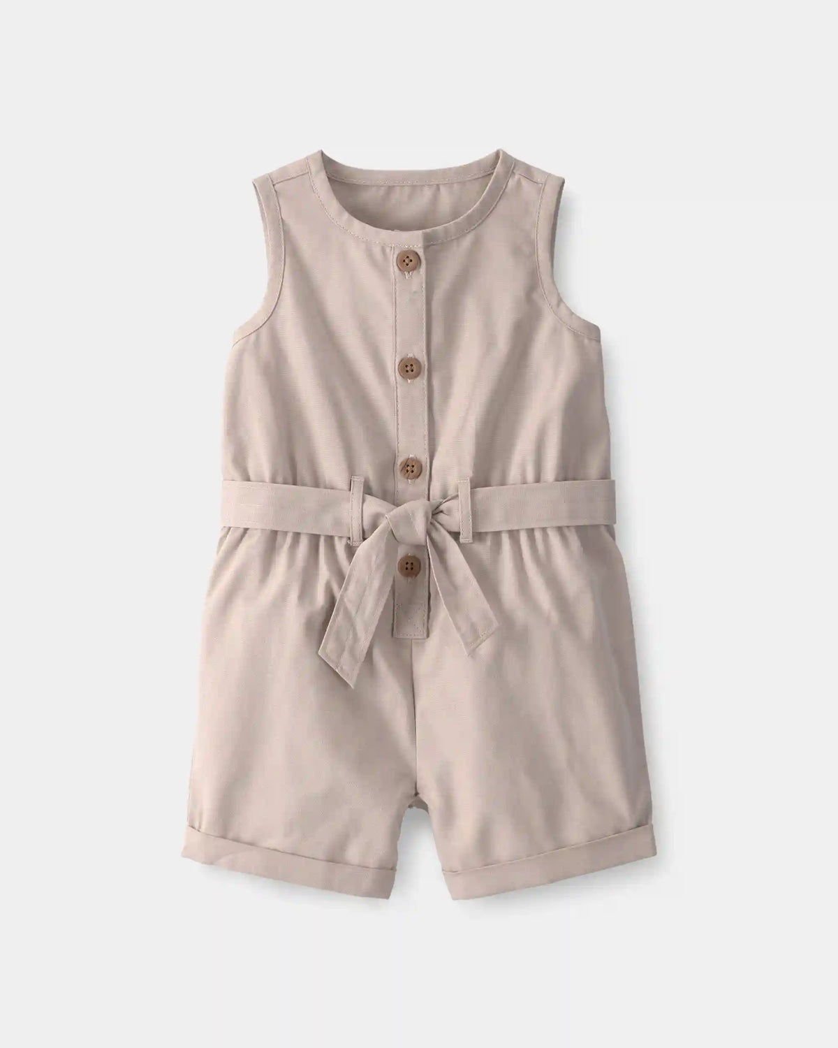 Baby Girl Canvas Sleeveless Romper - Khaki