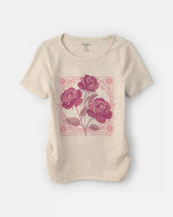 Girls 'Grow Wild Grow Free' Rose Floral Graphic Tee - Cream