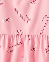 Girls 2-Piece Peppermints Long-Sleeve Loose Fit Night Gown & Matching Doll Gown - Pink