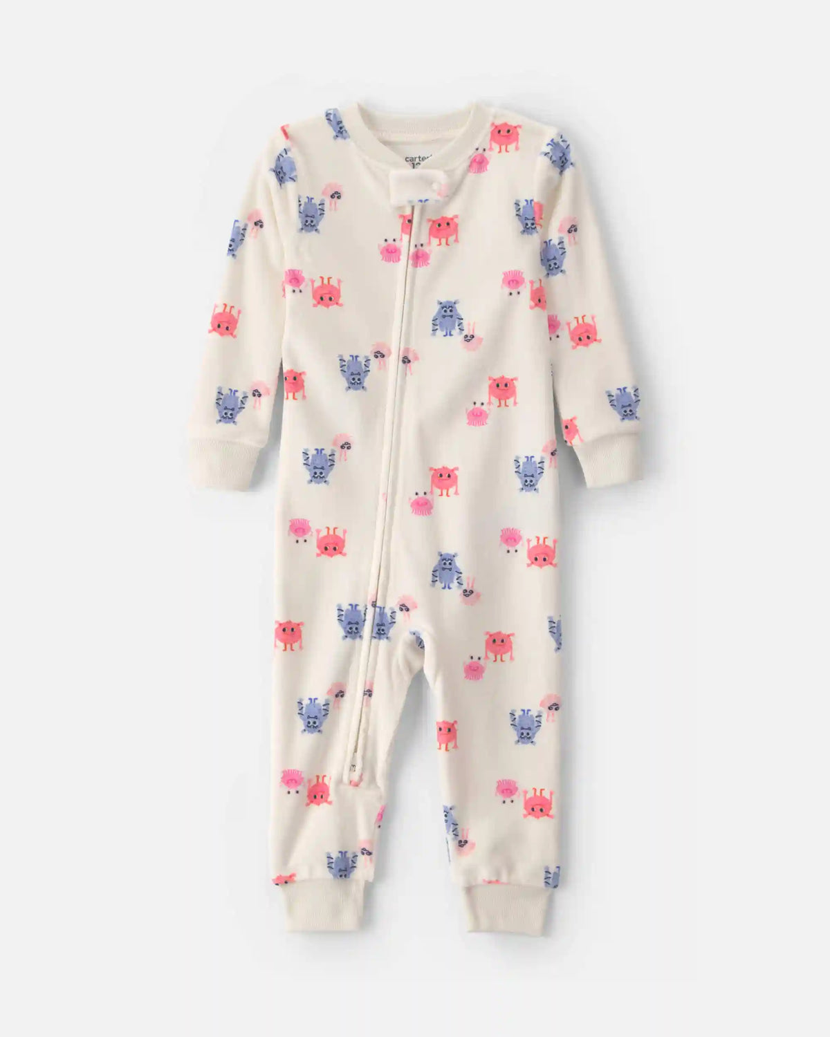 Baby Girl 1-Piece Monster 2-Way Zip DreamPlush Snug Fit Pajama - Cream
