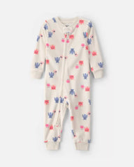 Baby Girl 1-Piece Monster 2-Way Zip DreamPlush Snug Fit Pajama - Cream